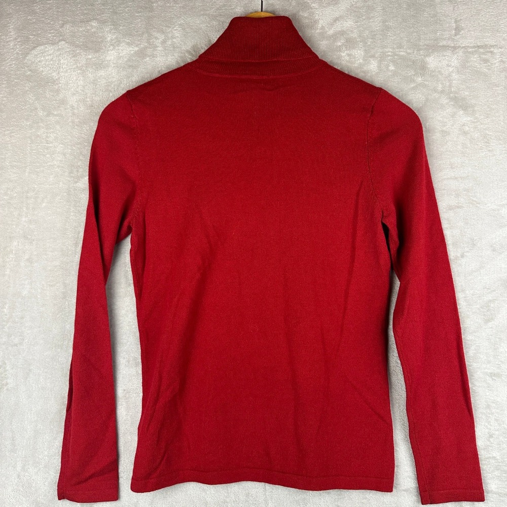 Lauren Ralph Lauren Red Merino Wool Cotton Turtleneck Sweater Petite P/P - Picture 5 of 9